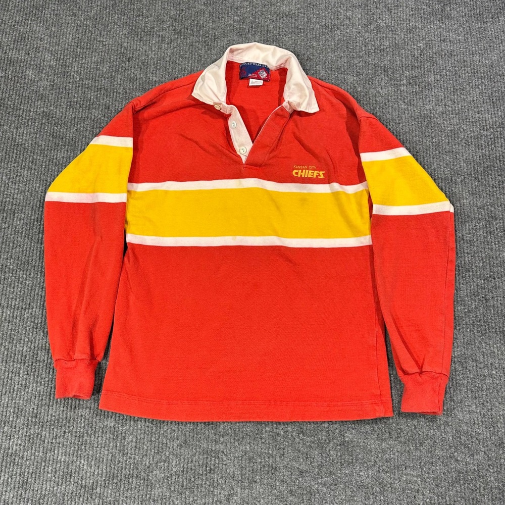 Vintage Kansas City Chiefs Rugby Shirt Mens Large Rugged 80s 90s NFL * STAINED *